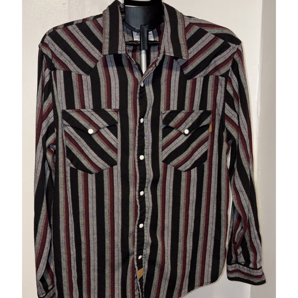 Dubinik Flannel Button Up Shirt Size L Pearl Snap Western Flap Pocket Multicolor